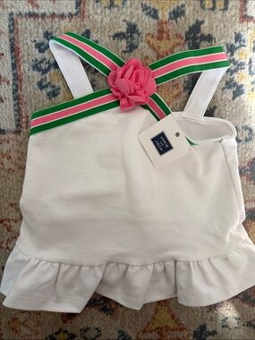 New gorgeous Janie and Jack White Tank Top with Pink Flower and Green-Pink strap